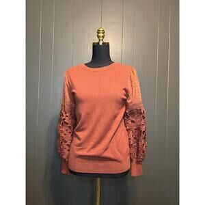 SIONI CREW NECK LONG SLEEVE SWEATER TOP Burnt Sienna‎ Lace S Small
